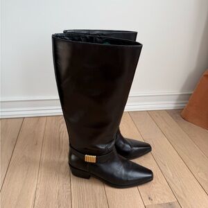 Vince Camuto Black Ankle Boots with Gold Accent